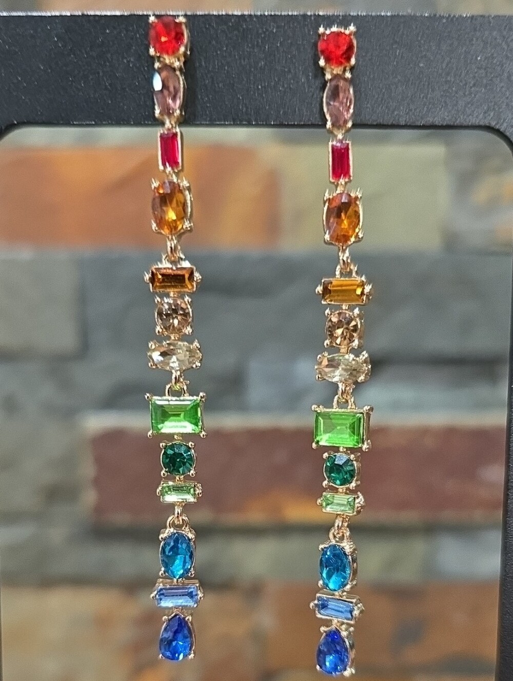 Multicolor Drop Crystal Earrings 3" Long